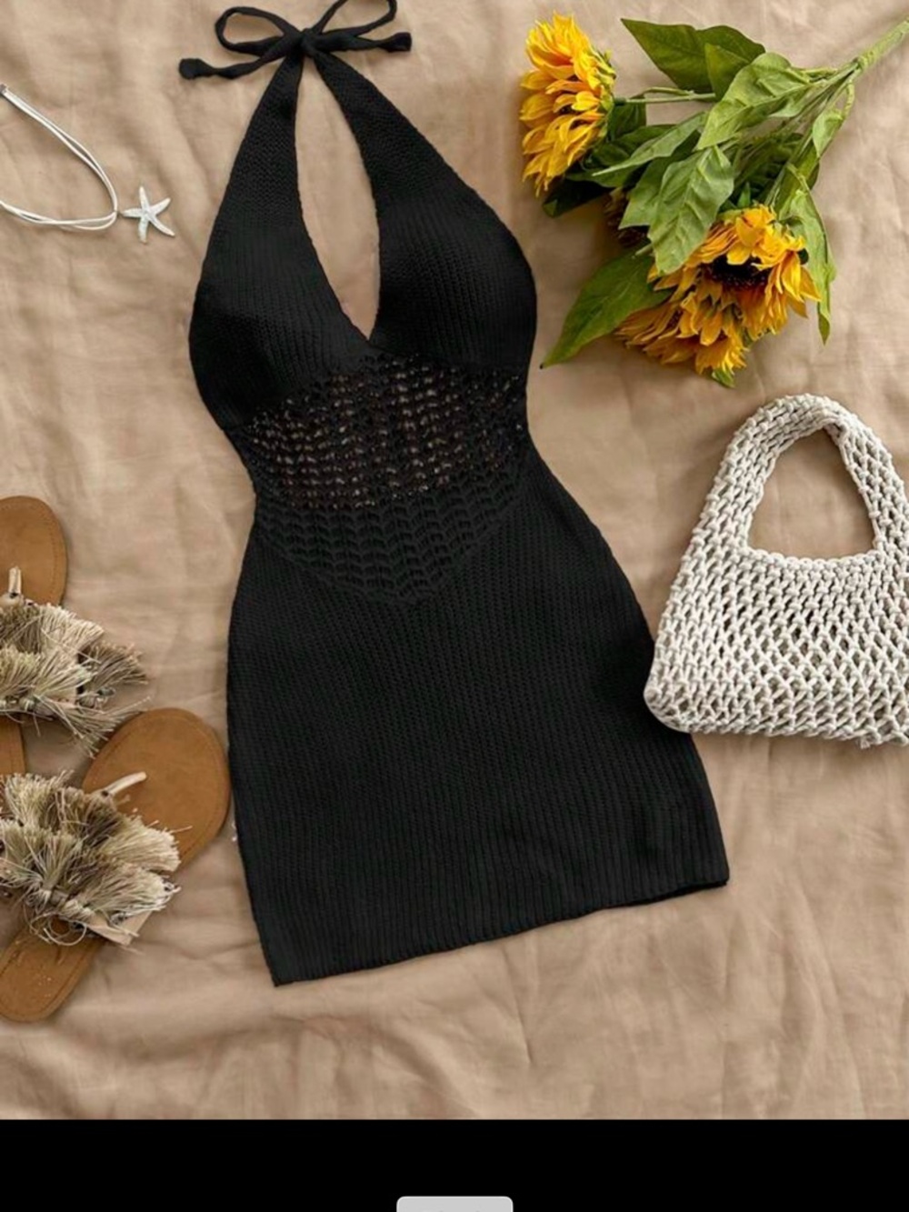 SHEIN Black Halter Knit Mini Dress